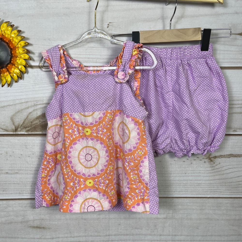 Three Sisters Toddler Girls Purple Polka Dot Orange Floral Bloomer Set 3T